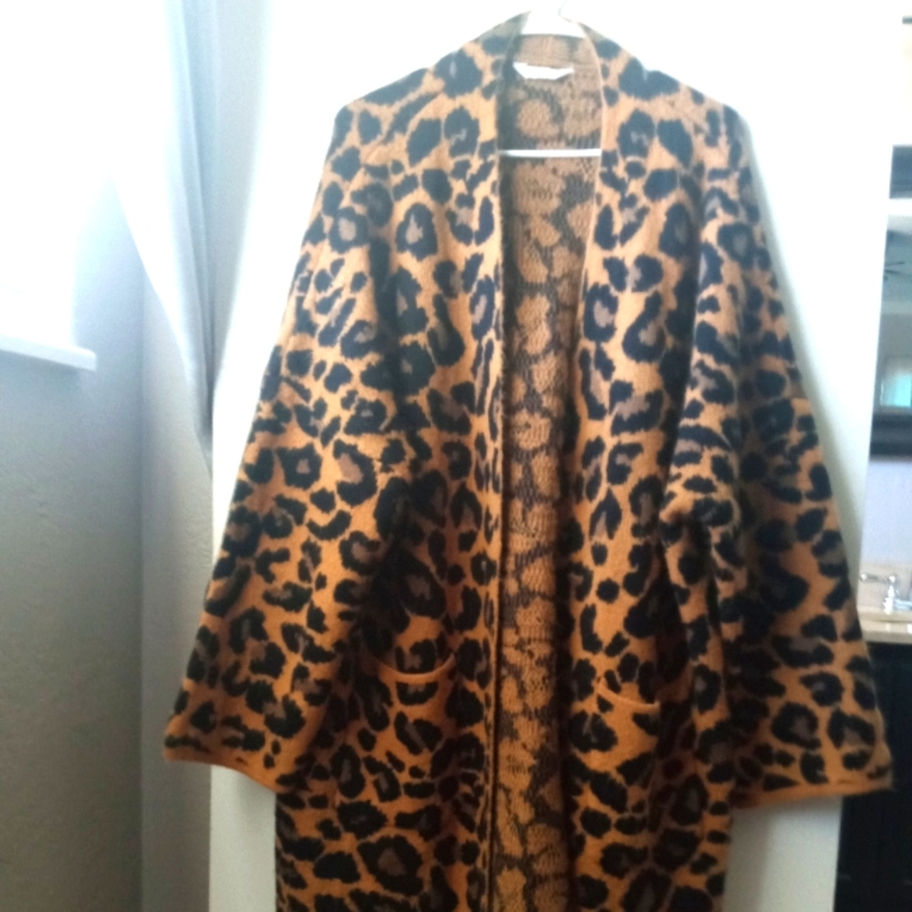 Time&Tru Leopard  Long Open Cardigan